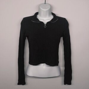 Black Ribbed Long Sleeve Top